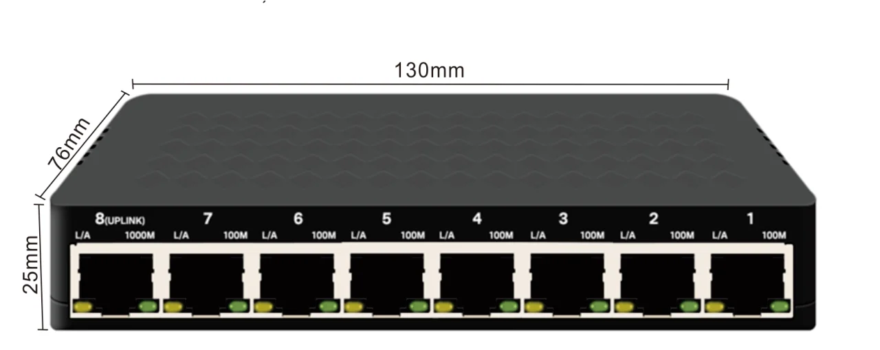 Product size: Unmanaged Reverse PoE Switch 7 Port Fast Ethernet 1 Gigabit Uplink VLAN Isolation 2 DC Outputs